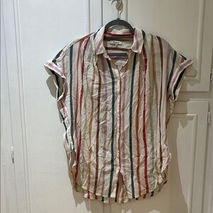 Madewell Striped Button-Down Shirt - Red, Blue, Cream